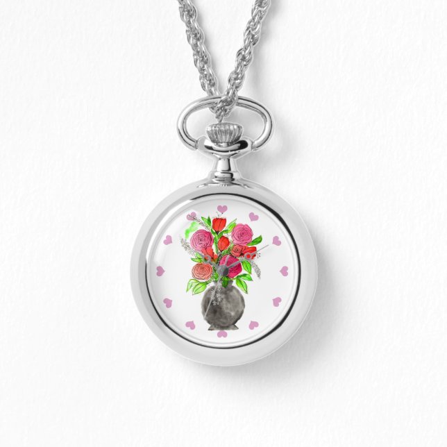 Hand Painted Watercolor Abstract Floral Art Watch (Front)