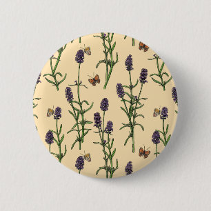 Hand-painted watercolor and ink pattern with laven 6 cm round badge
