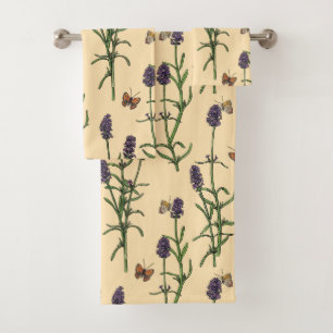 Hand-painted watercolor and ink pattern with laven bath towel set