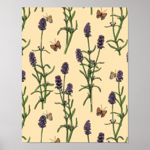 Hand-painted watercolor and ink pattern with laven poster