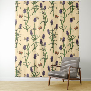 Hand-painted watercolor and ink pattern with laven tapestry