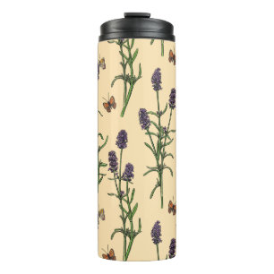 Hand-painted watercolor and ink pattern with laven thermal tumbler