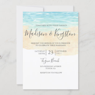 Hand Painted Watercolor Blue Beach Wedding Invite