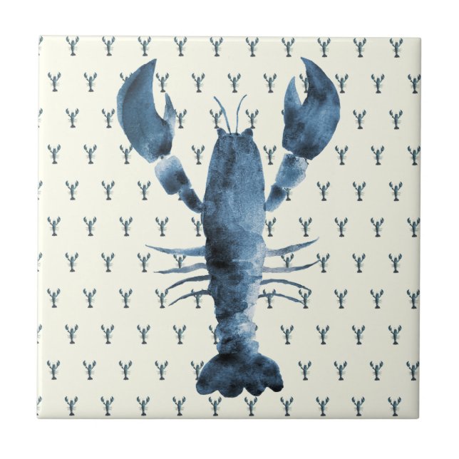Hand Painted Watercolor Blue Lobster Tile (Front)