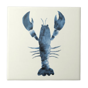 Hand Painted Watercolor Blue Lobster Tile