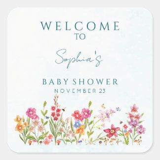 Hand Painted Watercolor Botanical Art Baby Shower Square Sticker