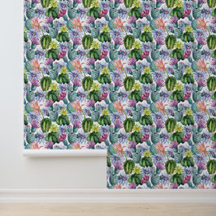Hand Painted Watercolor Cactus Pattern 2 Wallpaper