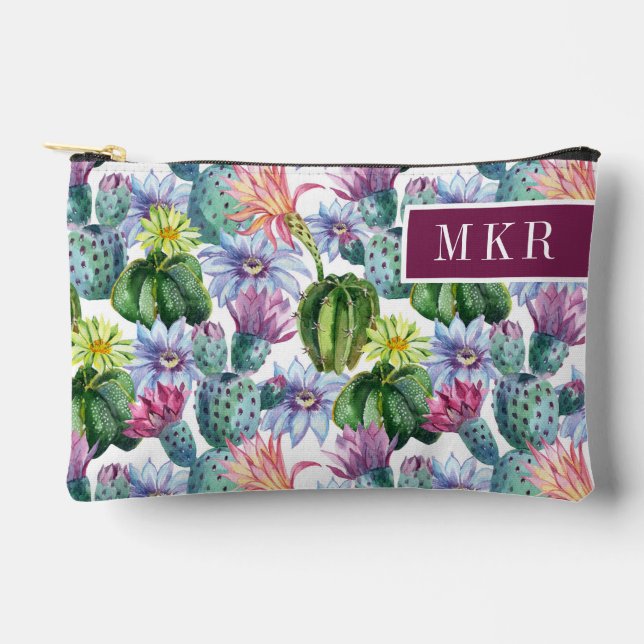 Hand Painted Watercolor Cactus Pattern Accessory Pouch (Front)