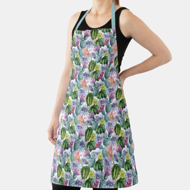 Hand Painted Watercolor Cactus Pattern Apron (Insitu)