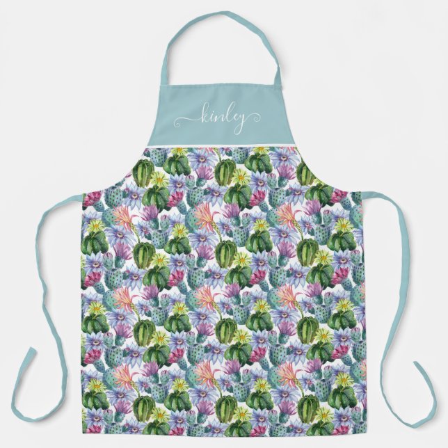 Hand Painted Watercolor Cactus Pattern Apron (Front)