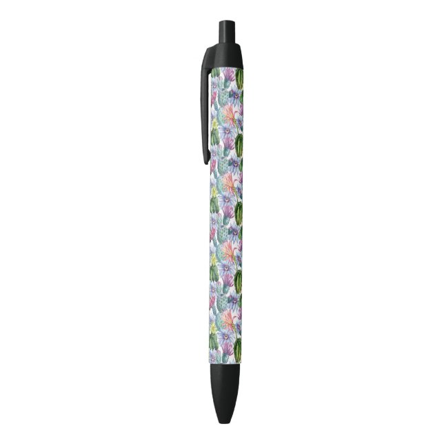 Hand Painted Watercolor Cactus Pattern Black Ink Pen (Top (Vertical))