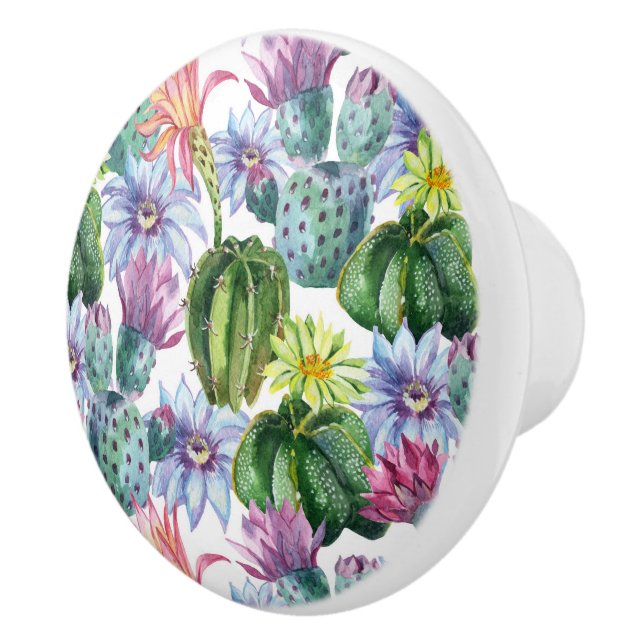Hand Painted Watercolor Cactus Pattern Ceramic Knob (Right)