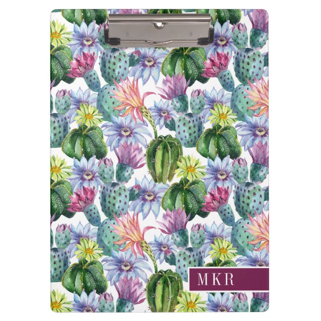 Hand Painted Watercolor Cactus Pattern Clipboard (Front)