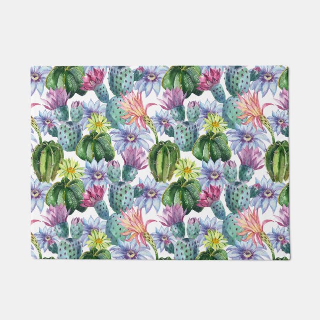 Hand Painted Watercolor Cactus Pattern Doormat (Front)