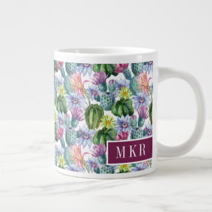 Hand Painted Watercolor Cactus Pattern Large Coffee Mug