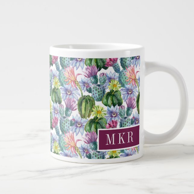 Hand Painted Watercolor Cactus Pattern Large Coffee Mug (Right)