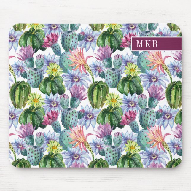 Hand Painted Watercolor Cactus Pattern Mouse Mat (Front)