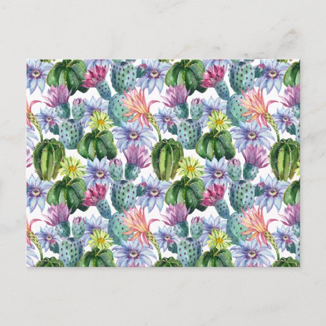 Hand Painted Watercolor Cactus Pattern Postcard (Front)