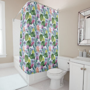 Hand Painted Watercolor Cactus Pattern Shower Curtain
