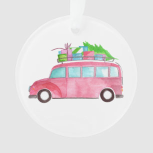 Hand painted watercolor Christmas car Ornament