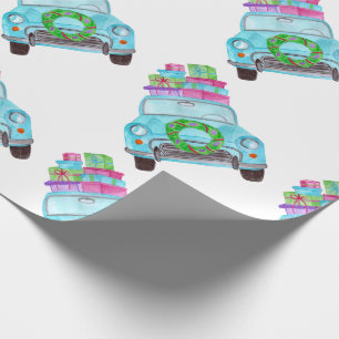 Hand painted watercolor Christmas car Wrapping Paper