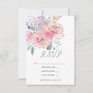 Hand Painted Watercolor Doodle Floral Wedding RSVP Card