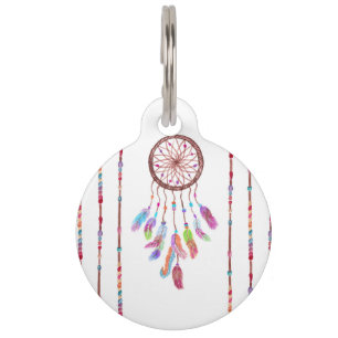 Hand Painted Watercolor Dreamcatcher Beads Feather Pet Tag