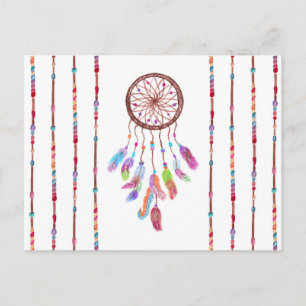 Hand Painted Watercolor Dreamcatcher Beads Feather Postcard