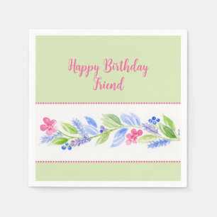 Hand Painted Watercolor Floral BIRTHDAY Friend H Napkin