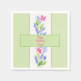 Hand Painted Watercolor Floral BIRTHDAY Friend Napkin