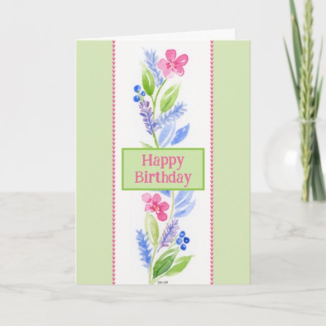 Hand Painted Watercolor Floral BIRTHDAY Thank You Card (Front)