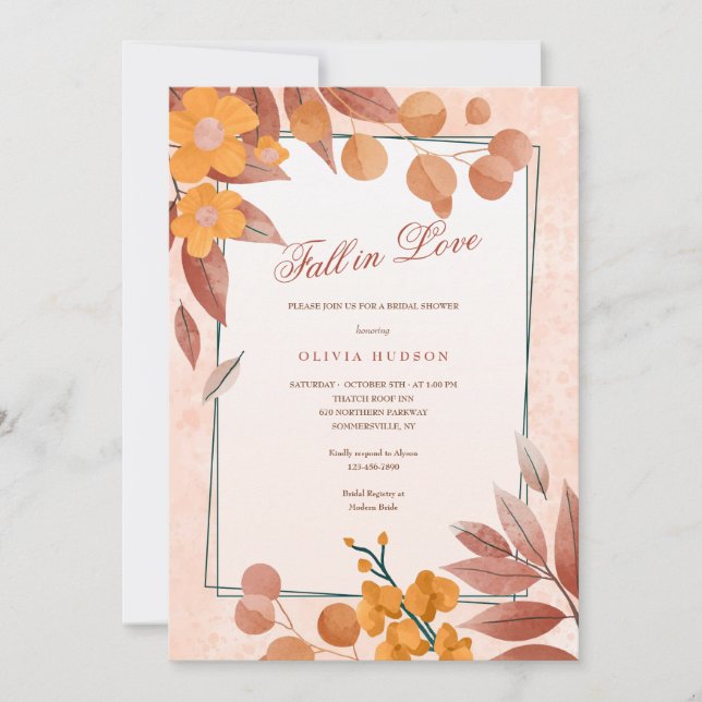 Hand Painted Watercolor Floral Bridal Shower Invitation (Front)