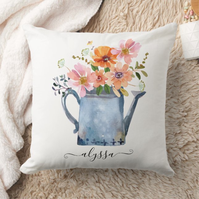 Hand-Painted Watercolor Floral Cushion (Blanket)