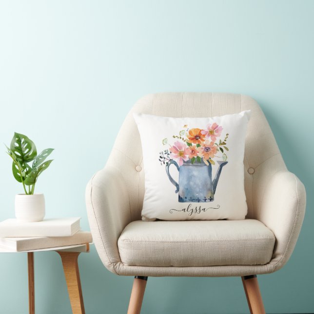 Hand-Painted Watercolor Floral Cushion (Chair)