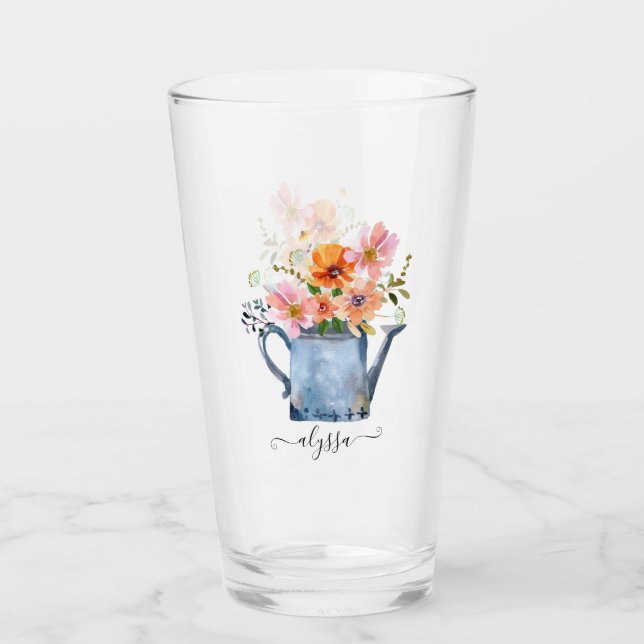 Hand-Painted Watercolor Floral Glass (Front)