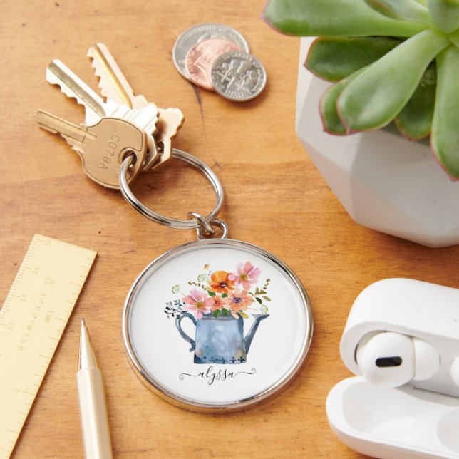 Hand-Painted Watercolor Floral Key Ring (Desk)