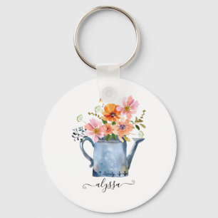 Hand-Painted Watercolor Floral Key Ring