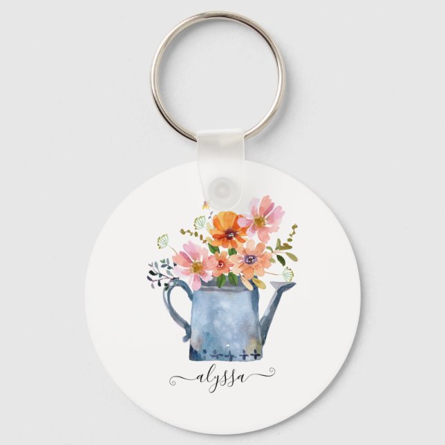 Hand-Painted Watercolor Floral Key Ring (Front)
