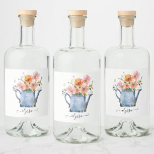 Hand-Painted Watercolor Floral Liquor Bottle Label