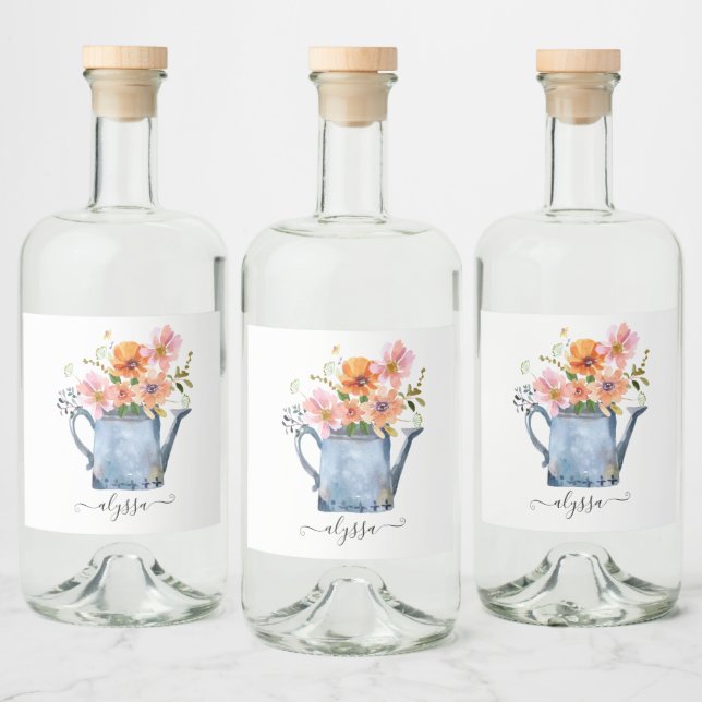 Hand-Painted Watercolor Floral Liquor Bottle Label (Bottles)