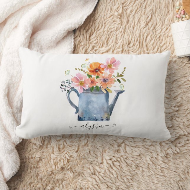 Hand-Painted Watercolor Floral Lumbar Cushion (Blanket)