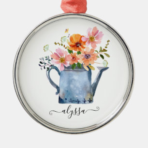 Hand-Painted Watercolor Floral Metal Tree Decoration