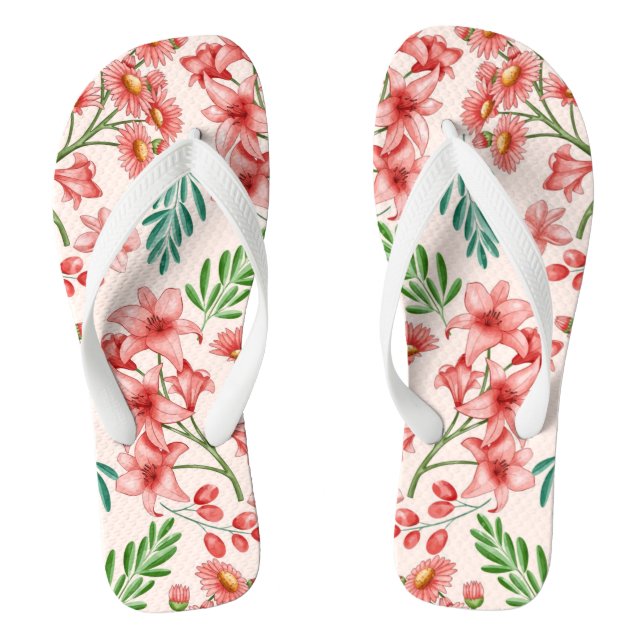 Hand Painted Watercolor Floral Pattern-54098 Flip Flops (Footbed)