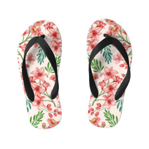 Hand Painted Watercolor Floral Pattern-54098 Kid's Flip Flops