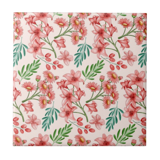 Hand Painted Watercolor Floral Pattern-54098 Tile (Front)