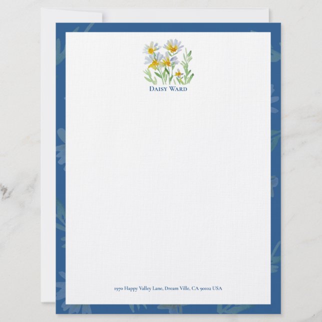 Hand-Painted Watercolor Floral Pattern Letterhead (Front)