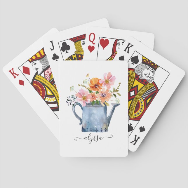 Hand-Painted Watercolor Floral Playing Cards (Back)