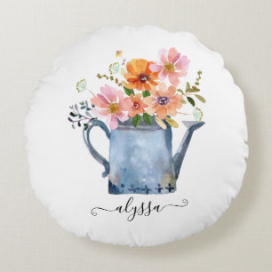Hand-Painted Watercolor Floral Round Cushion