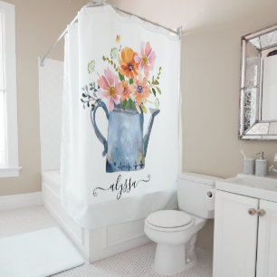 Hand-Painted Watercolor Floral Shower Curtain