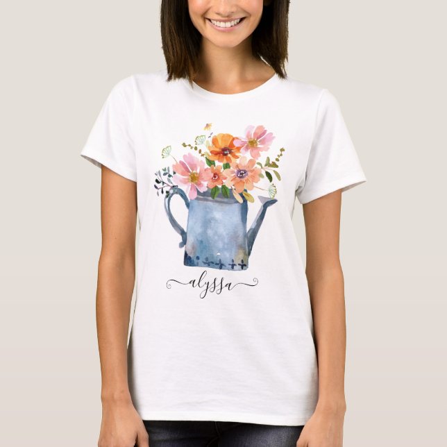 Hand-Painted Watercolor Floral T-Shirt (Front)